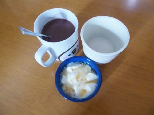 無糖ココア（無調整豆乳・シナモン）、手作り豆乳ヨーグルト（はちみつ）、酒粕甘酒の豆乳割り